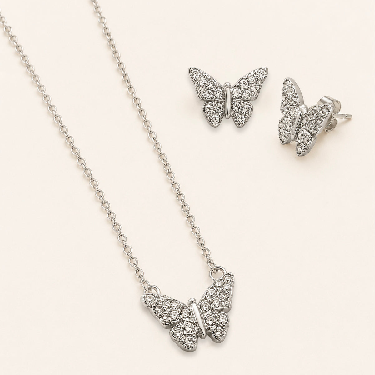 Collana e Orecchini Butterfly, in acciaio