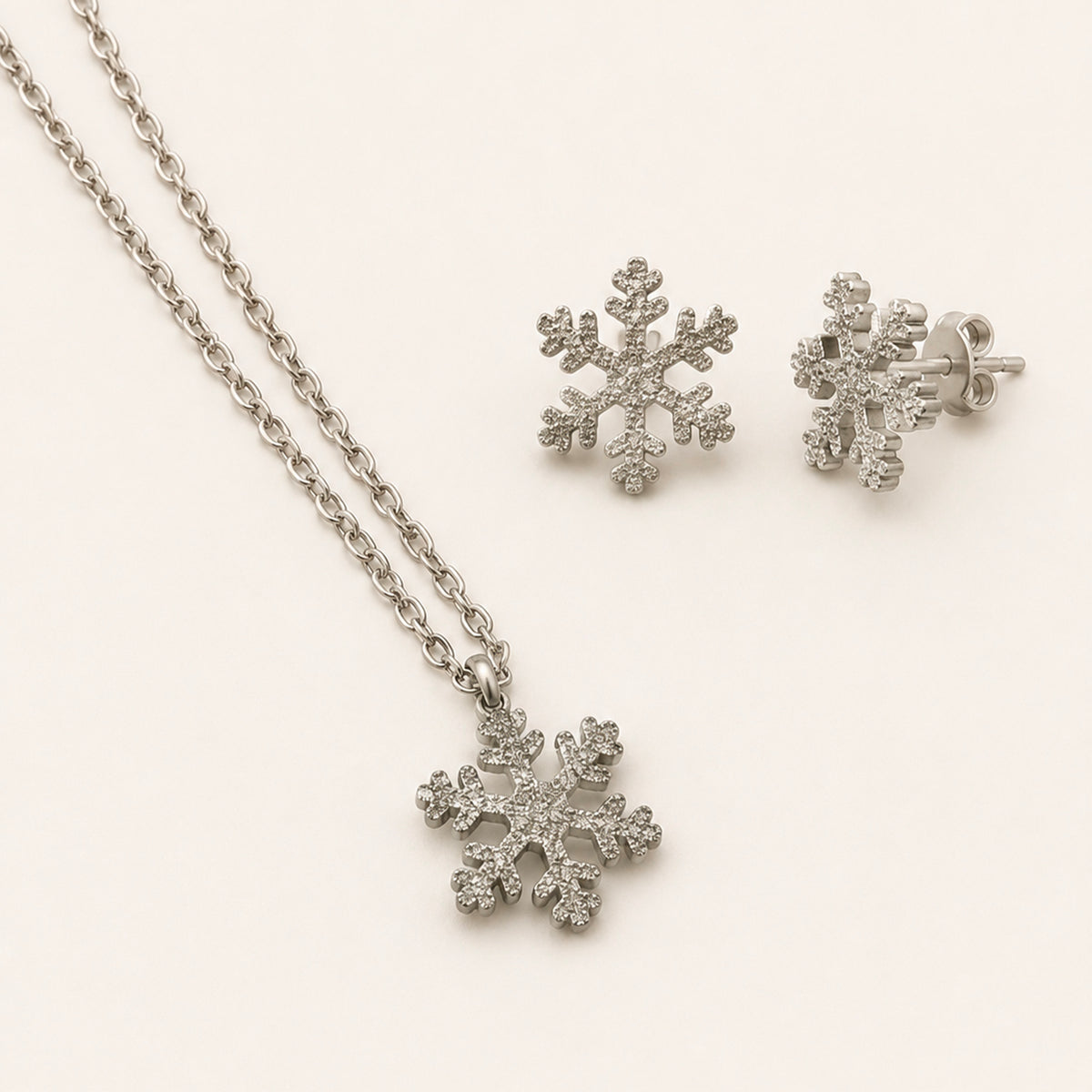Collana e Orecchini Snow Flake, in acciaio
