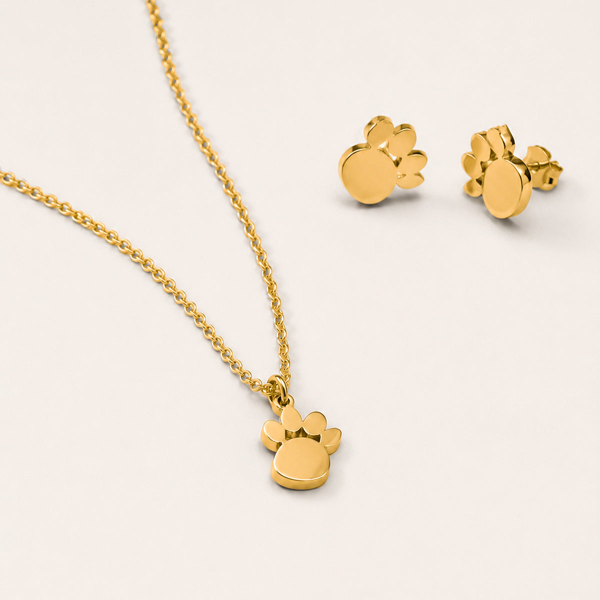 Paws Necklace and Earrings, in steel