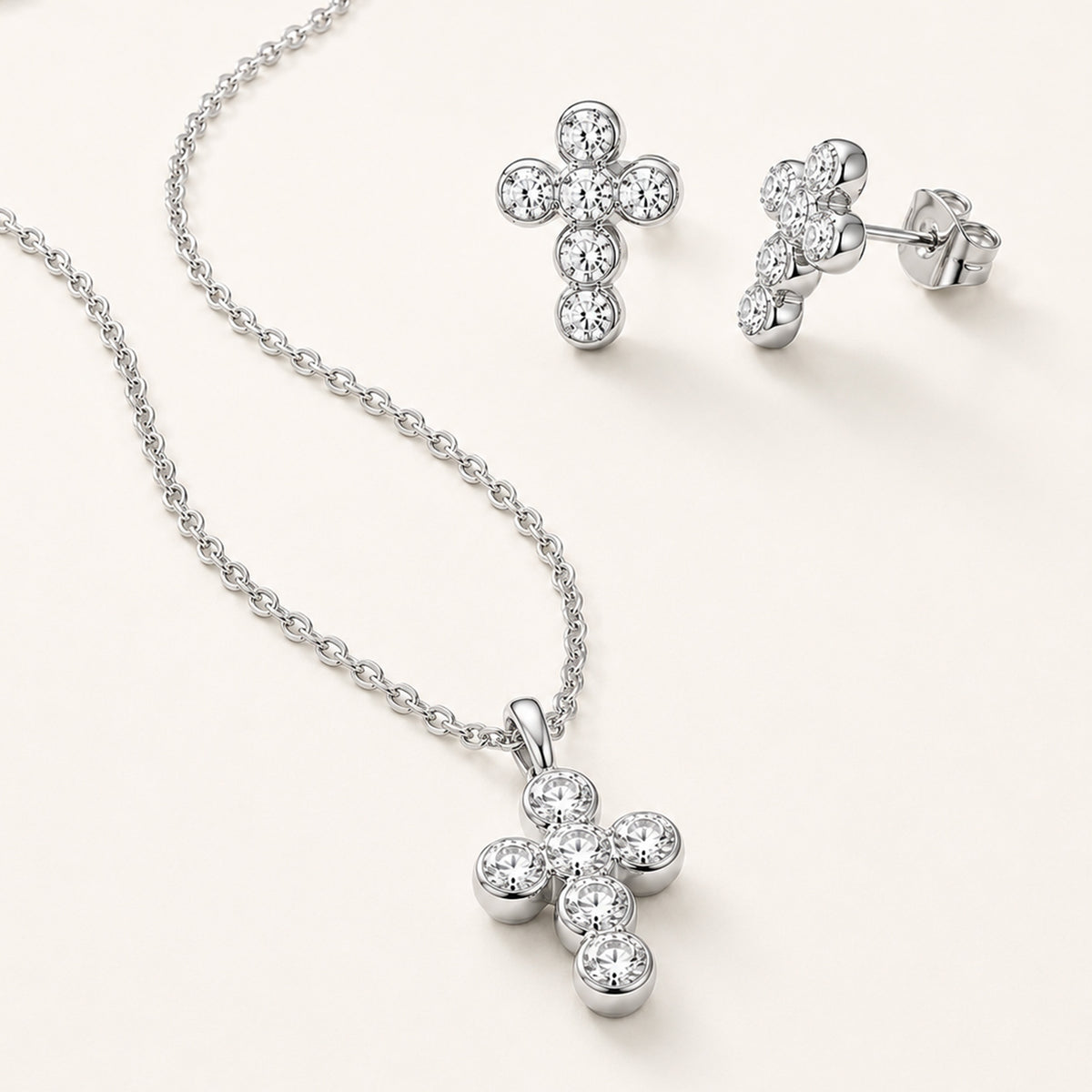Cross Necklace and Earrings, in steel