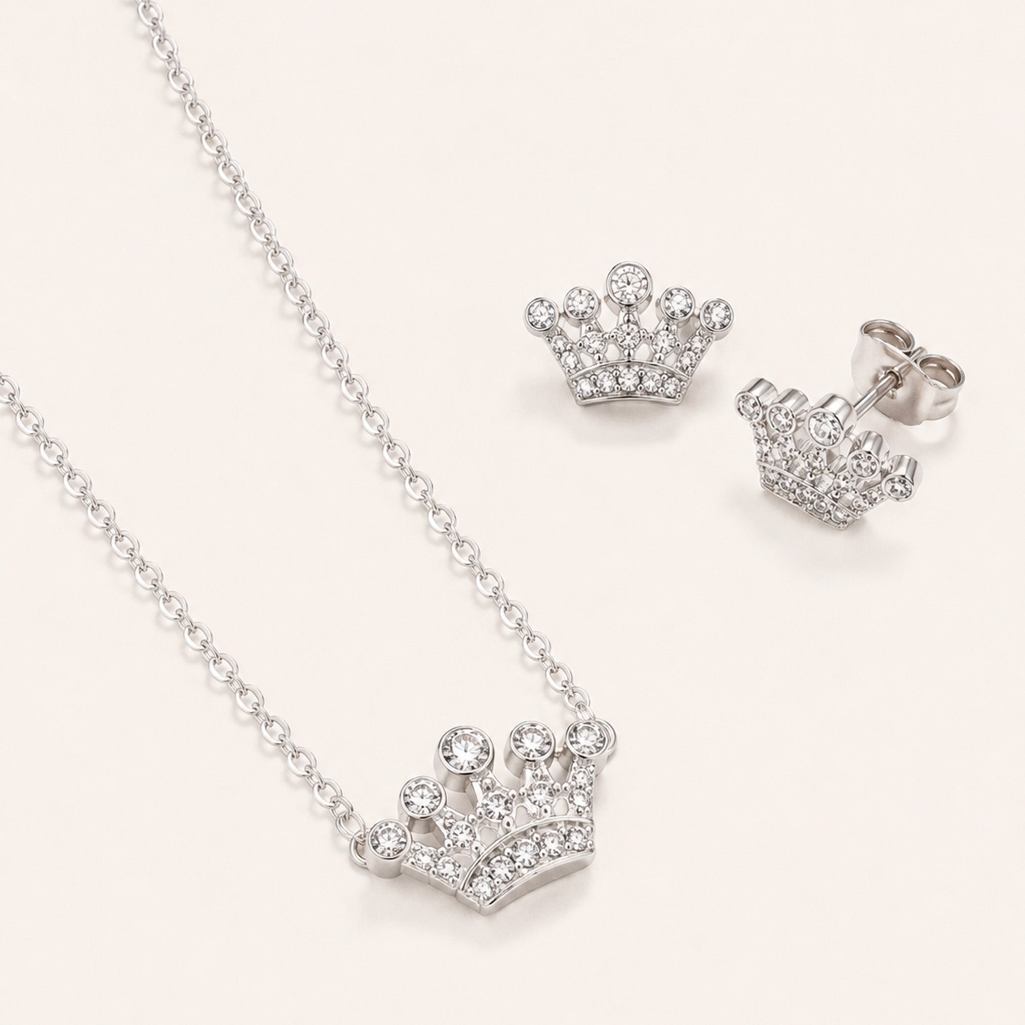 Collana e Orecchini Crown, in acciaio