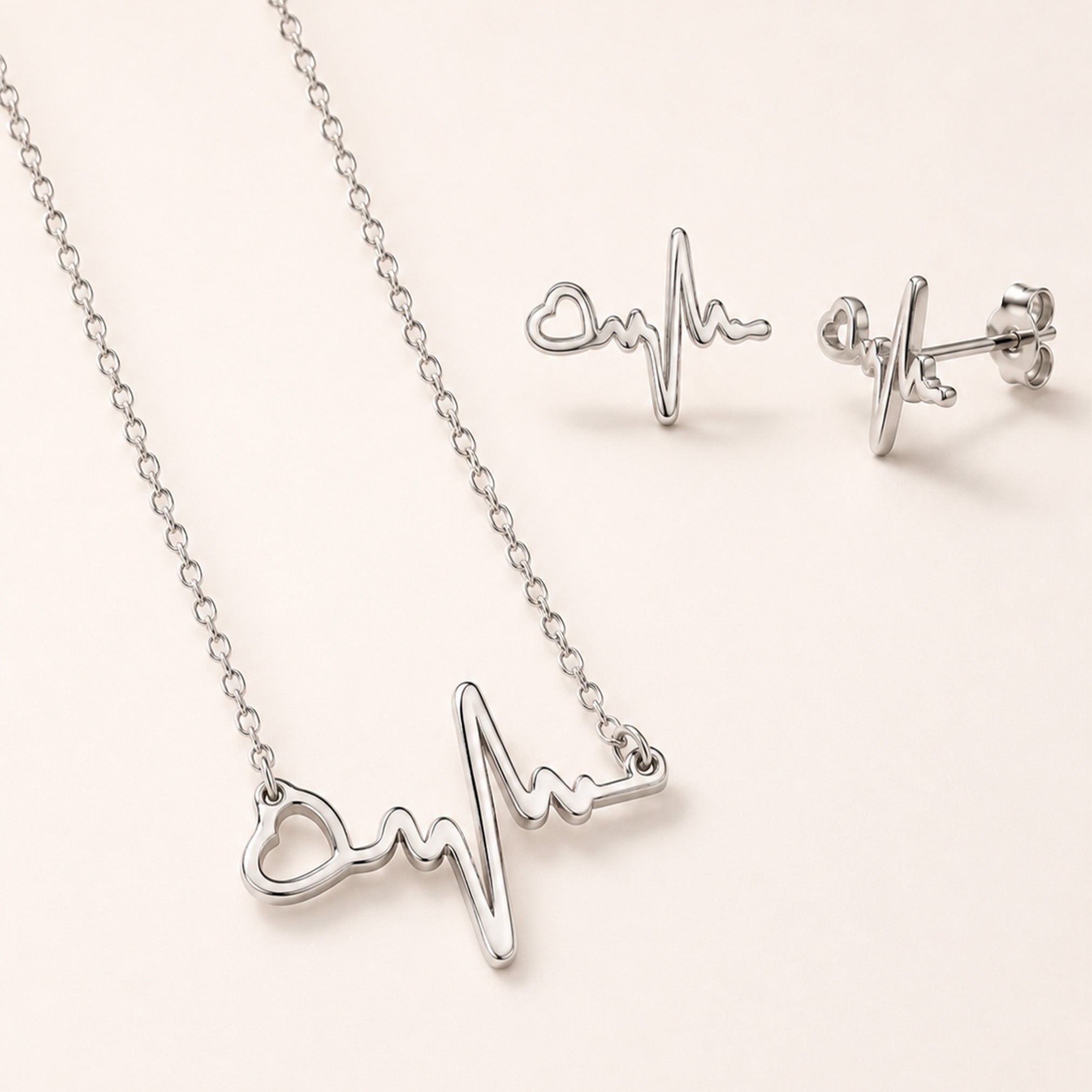 Collana e Orecchini Love Beat, in acciaio