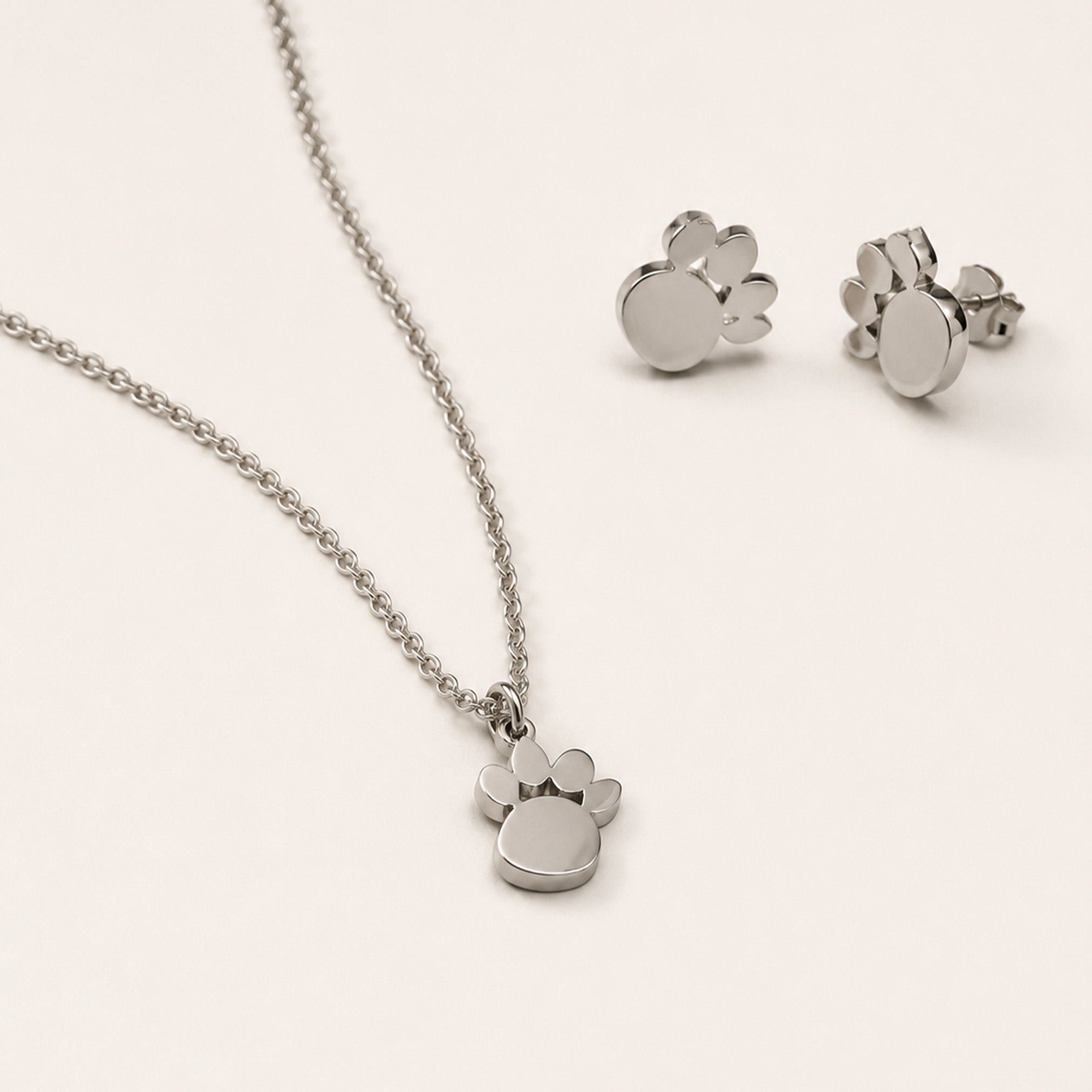 Paws Necklace and Earrings, in steel