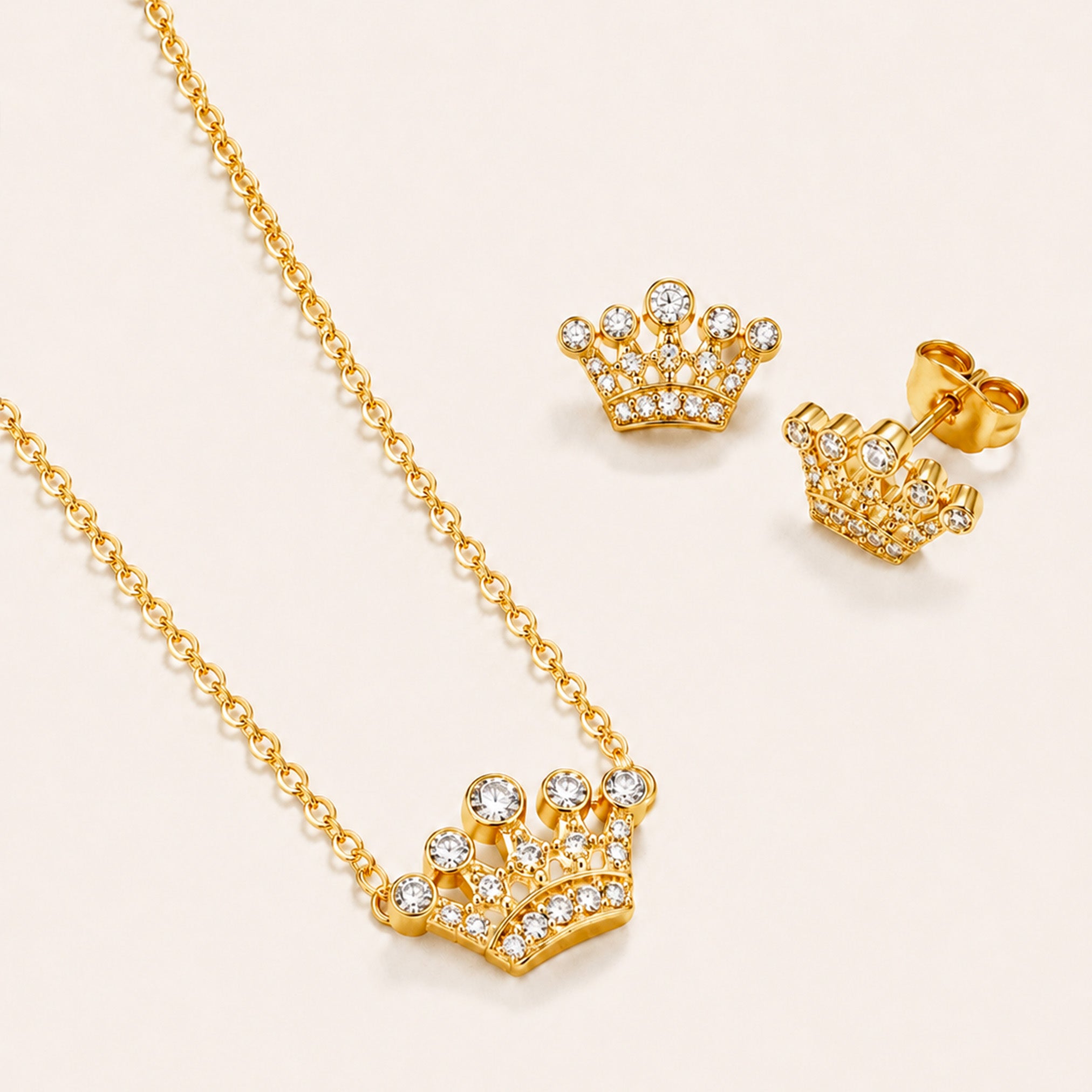 Collana e Orecchini Crown, in acciaio