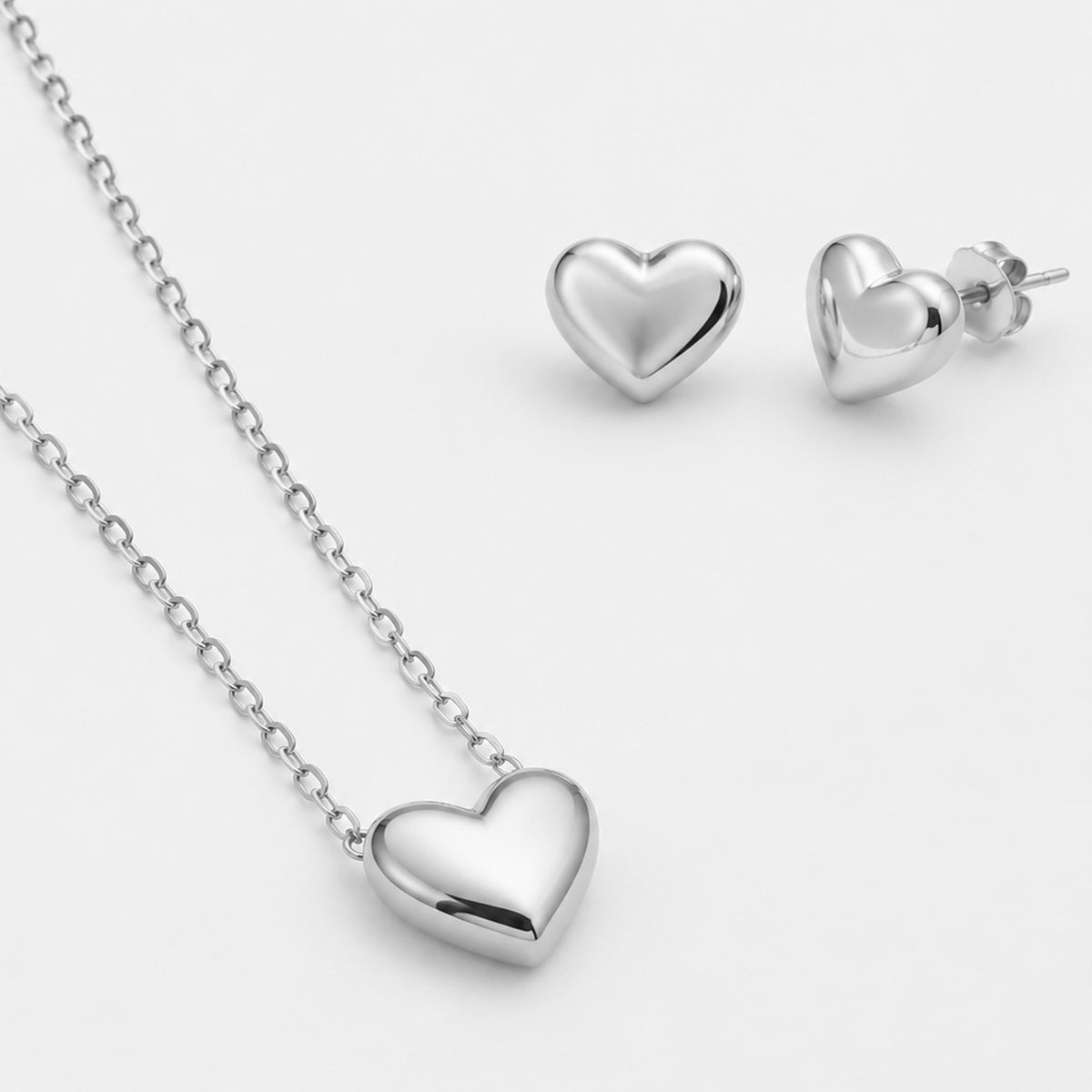 Heart Necklace and Earrings, in steel