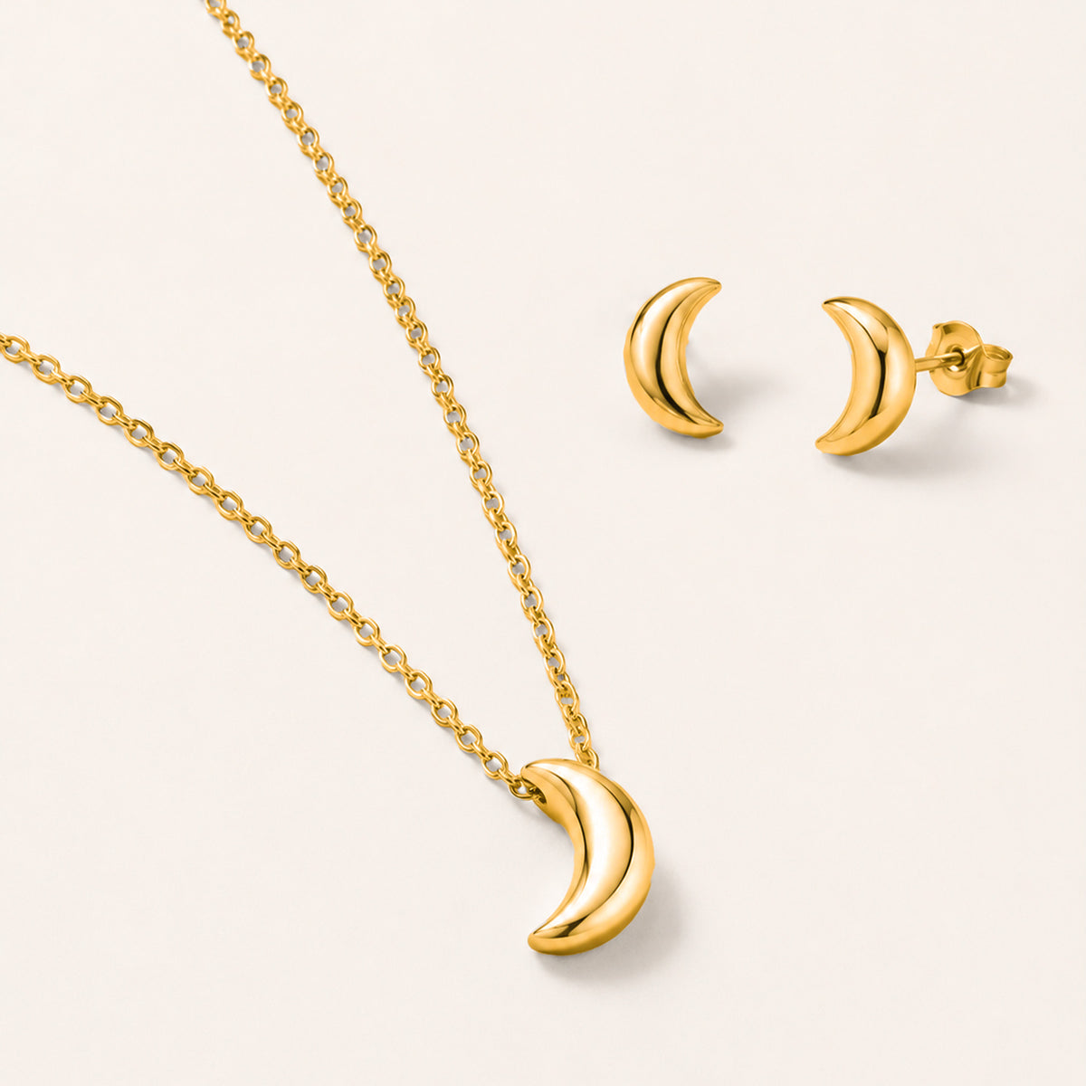 Moon Necklace and Earrings, in steel