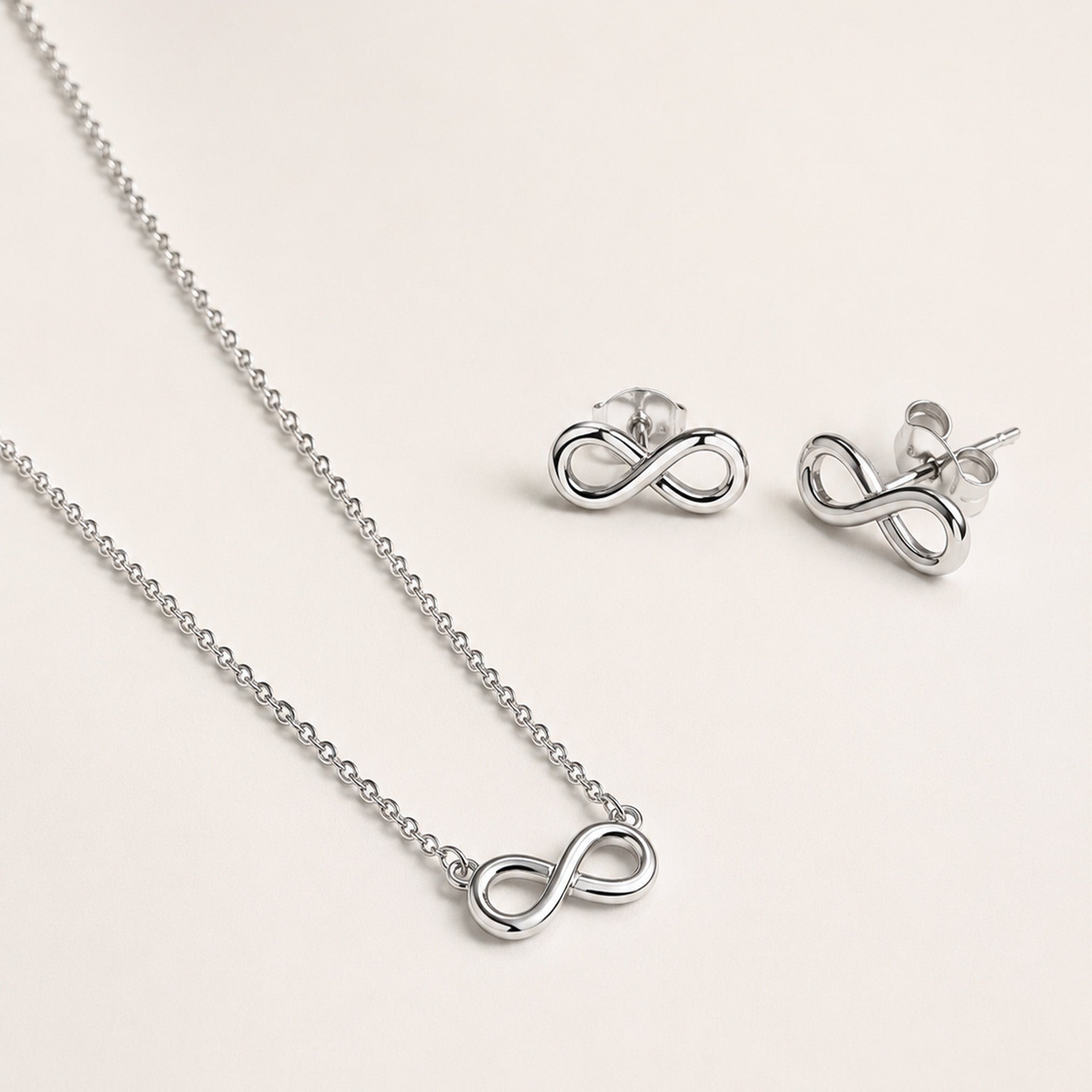 Endless Necklace and Earrings, in steel