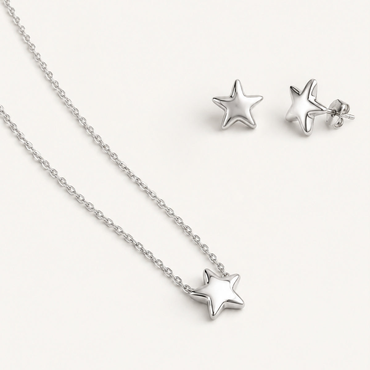 Star Necklace and Earrings, in steel