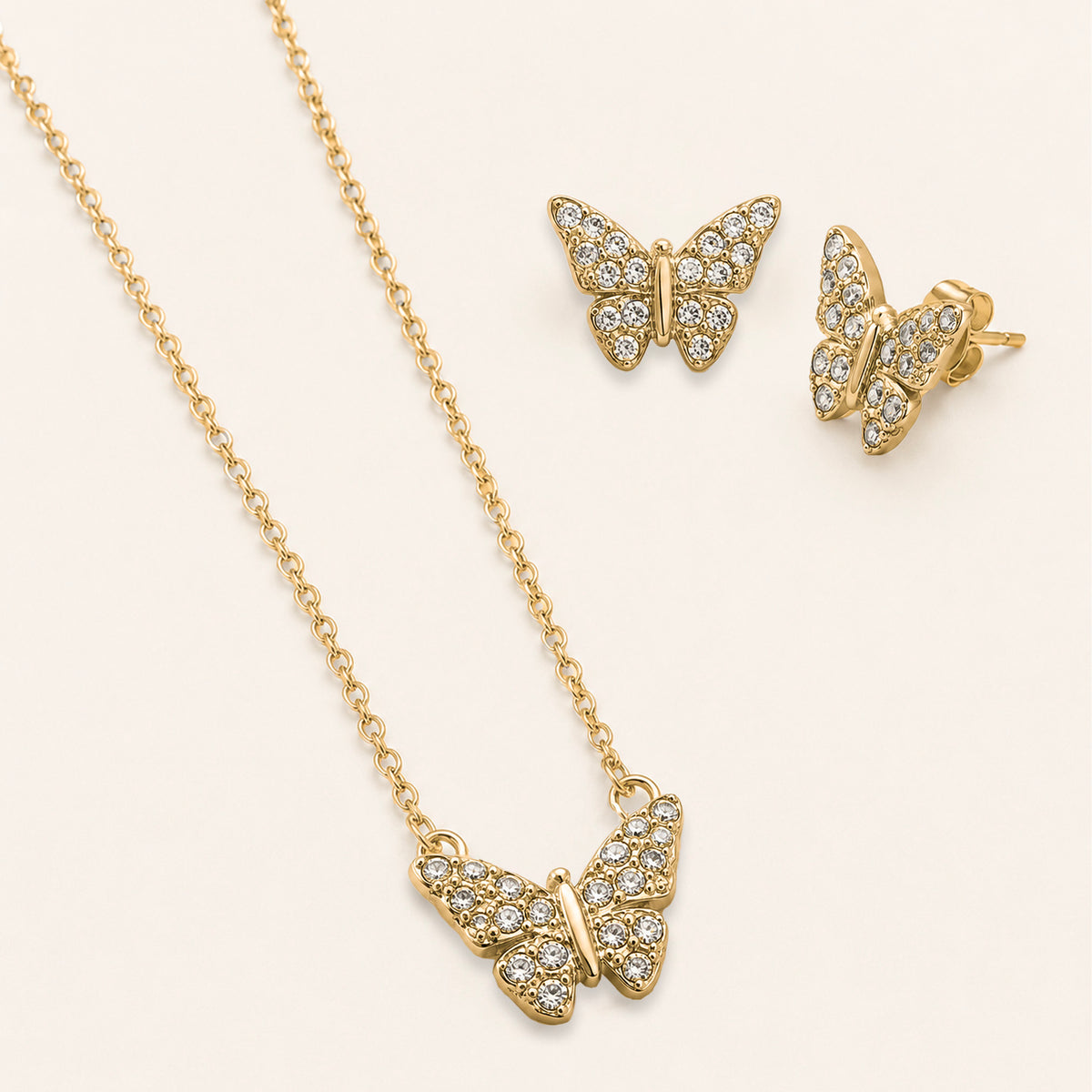 Collana e Orecchini Butterfly, in acciaio