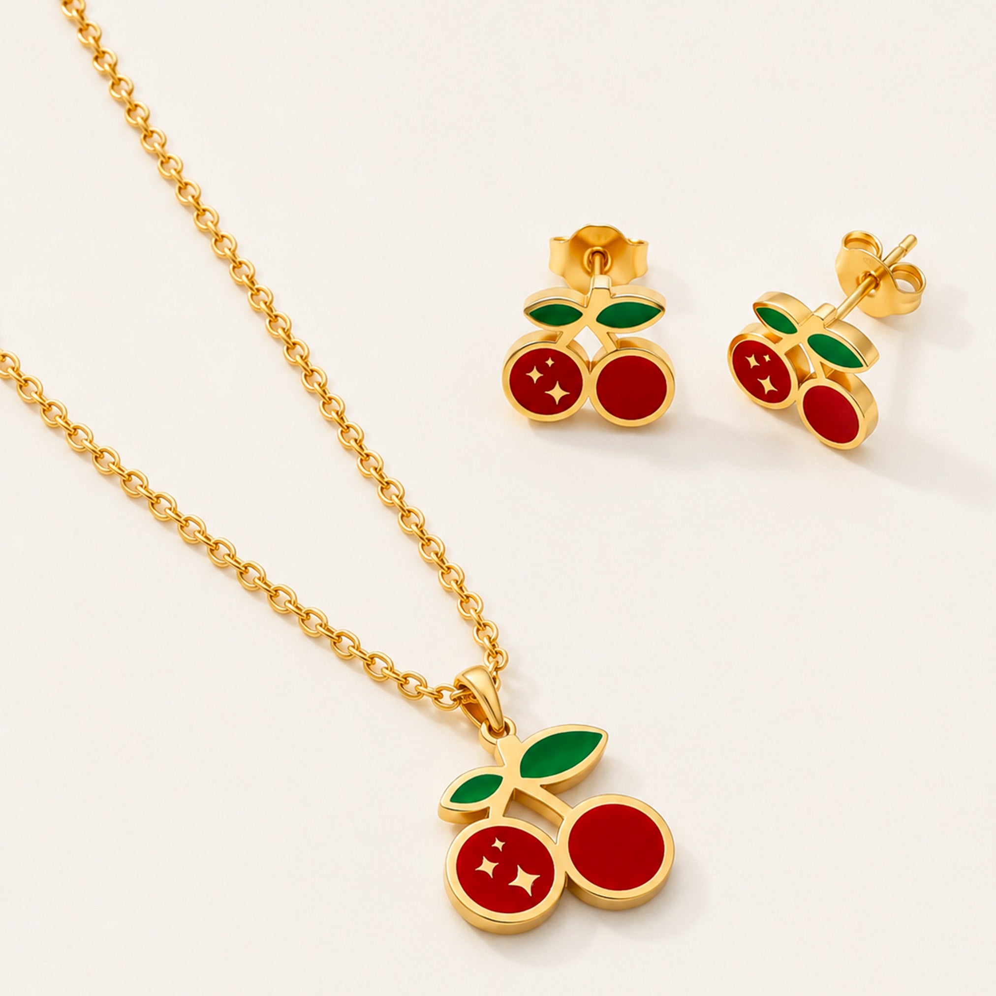 Collana e Orecchini Cherry, in acciaio