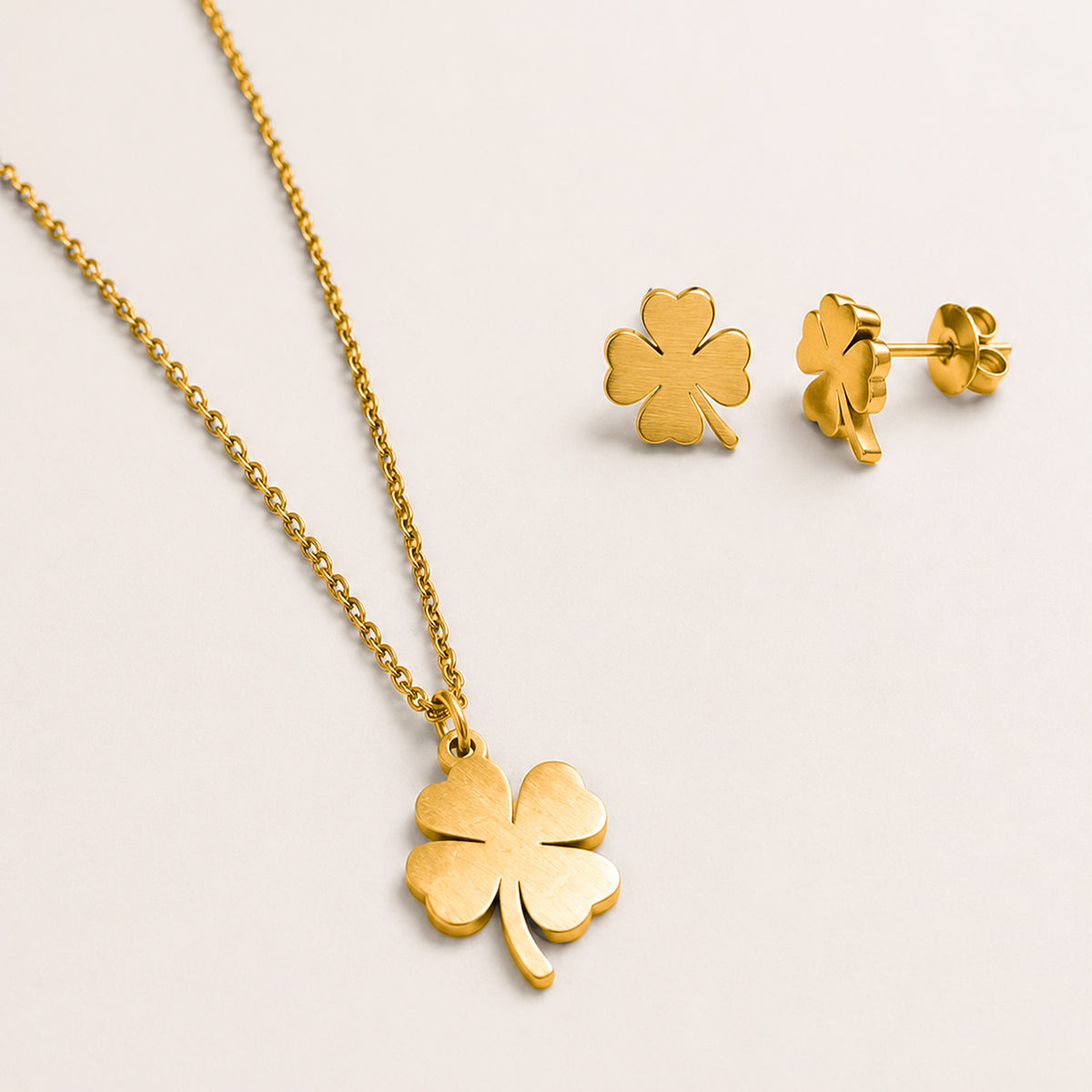 Clover Necklace and Earrings, in steel