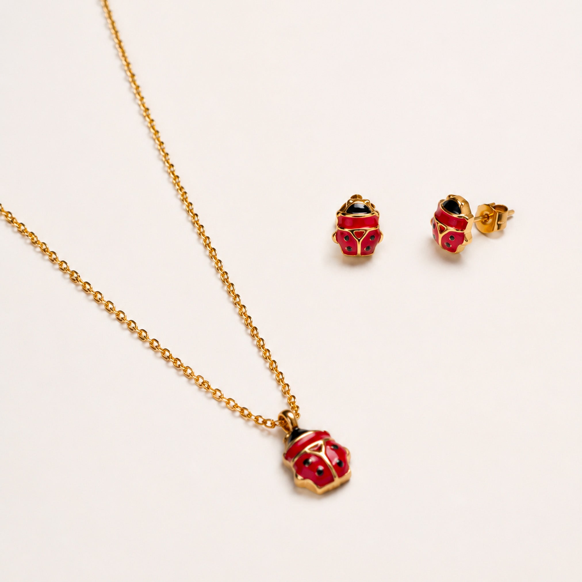 Collana e Orecchini Ladybug, in acciaio