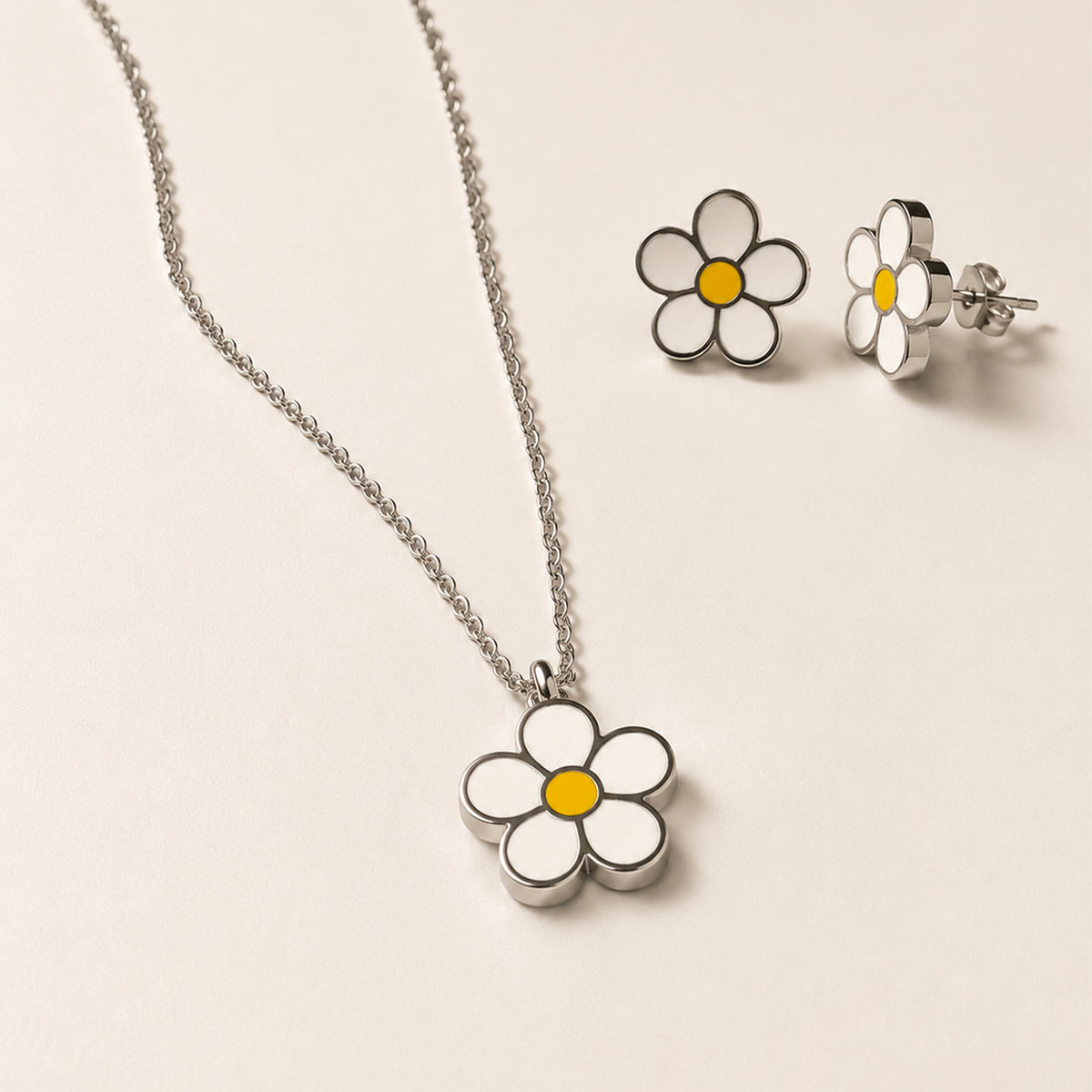 Collana e Orecchini Floret, in acciaio