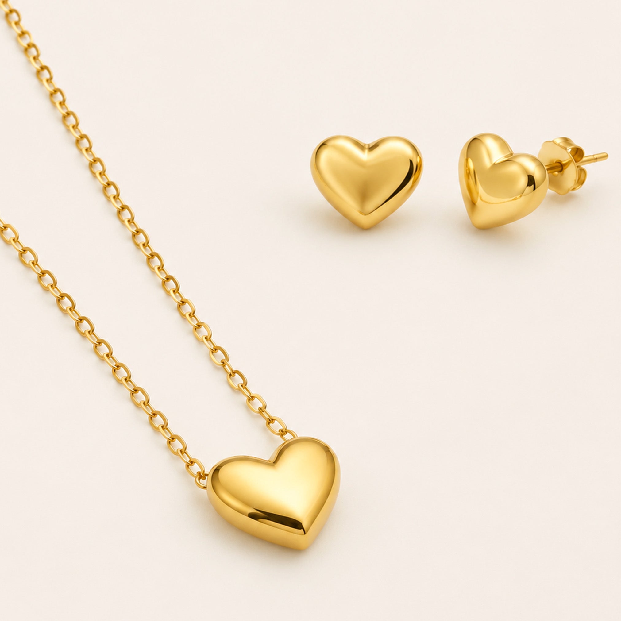 Heart Necklace and Earrings, in steel